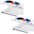 Toilet Paper Holder with Shelf, Adhesive or Screw Wall Mount Toilet Paper Roll Holder for Bathroom, Rustproof 304 Stainless Steel Toilet Roll Tissue Holder Dispenser with Phone Shelf (2, Chrome)
