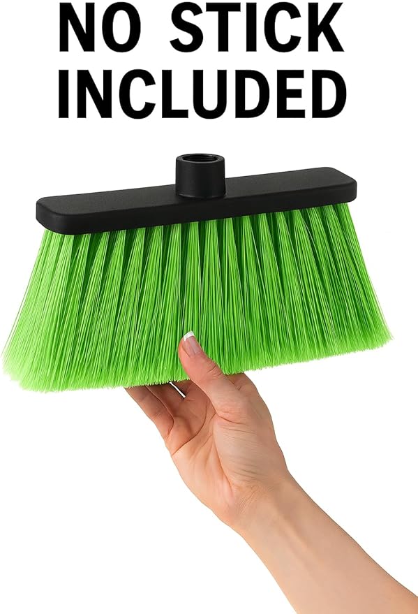 ALMA Apple Green 14" Soft Sweep Broom Head – Lightweight Flagged Bristles – 7/8" Universal Thread – Recycled PP(Apple-Green, ALMA)