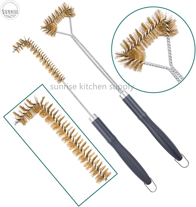 SUNRISE Fryer Brush with Long Handle (Brass with Plastic Handle, L and Single Brush)