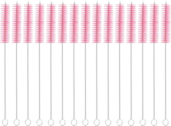 uxcell 15Pcs Drinking Straw Cleaning Brushes, 8" x 5/8" Nylon Bristles Long Straw Brush Pipe Cleaner for Washing Straws Pot Spout, Sippy Cup, Bottle and Tube (Pink)