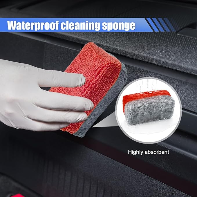 12PCS Ceramic Coating Applicator Sponge, Microfiber Rectangular Auto Polishing Cleaning Pads, Universal Automotive Detailing Sponge for Car Wax, Paint, Sealant Application (Red)