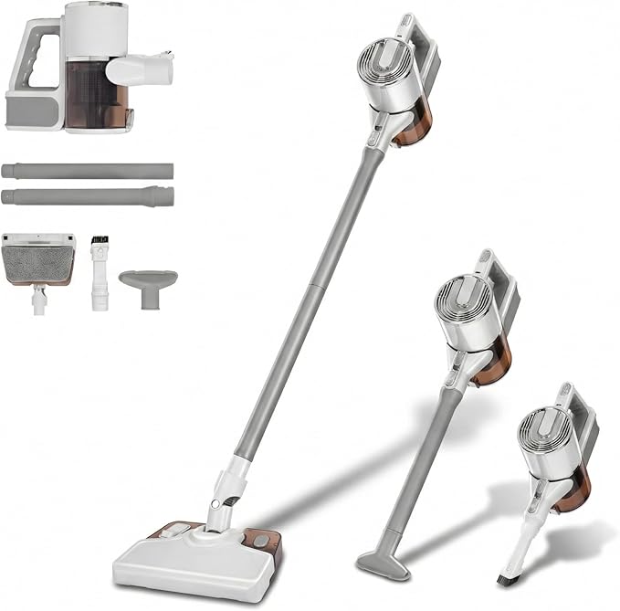 Wet Dry Vacuum Cleaner,3-in-1 Cordless Vacuum and Mop Combo，45Mins Runtime Vacuum Cleaners,45KPA Strong Suction，Anti-Tangle Brush Roll Removable water tank for Home/Pet Hair/Carpets/Floors，White