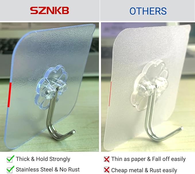 Adhesive Hooks, 12 Pack Heavy Duty Sticky Hooks, Transparent Removable Adhesive Hooks for Hanging, Wall Hooks Can be Used for Kitchen Bathroom Shower Outdoor Home Improvement, Waterproof and Rustproof