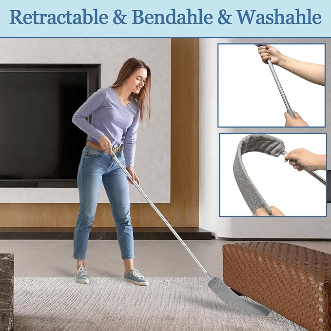 Microfiber Duster with Extension Pole 27-80 Inch, 4PCS Bendable Washable Duster Set, Stainless Steel Telescopic Handle for Ceiling Fan, High Ceiling, Under Sofa, Bed, Appliances & Blinds