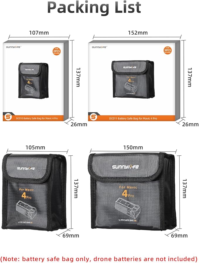 Fireproof Battery Safe Bag for DJI Mavic 4 Pro Accessories, Drone Mavic 4 Pro Battery Storage Guard Safe Pouch for Charge and Storage (For 2 batteries)