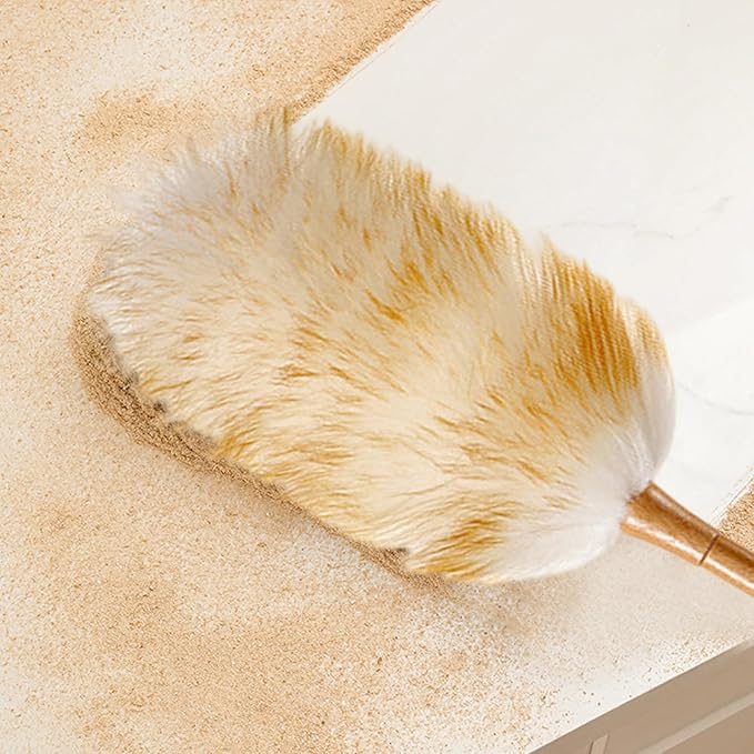 Dusters for Cleaning 20in Static Fluffy Lambswool Duster with Wood Handle Bendable Washable Cleaning Tools for Ceiling Fan, Window, Computer, Shelves Wool Duster