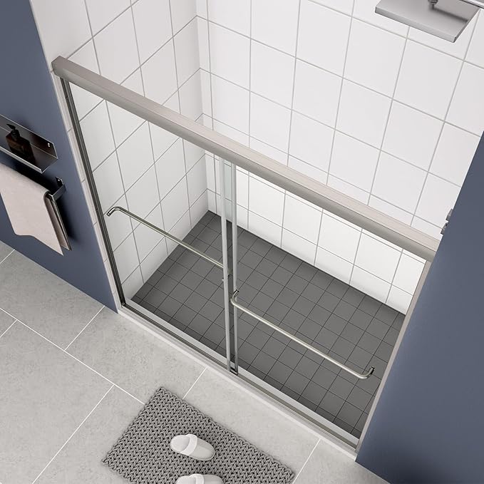 Bypass Glass Shower Door 50-54" W x 70" H with 1/4" Clear SGCC Tempered Glass, Semi-Frameless Double Sliding Shower Door, Easy to Clean, Easy to Install, Chrome