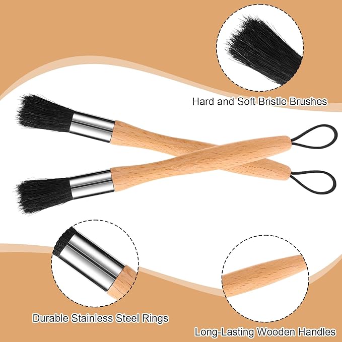 2pcs Auto Parts Cleaning Brushes, Wood Handle Detailing Cleaner Brushes with Lanyard for Cleaning Automotive Engine Car Motors Machinery