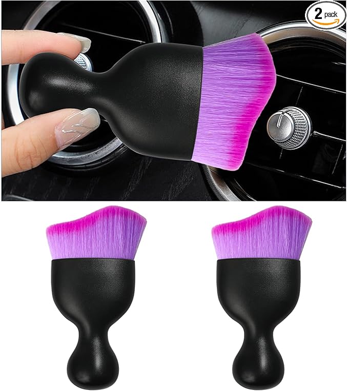 2PCS Car Interior Dust Brush, Soft Scratch Free Auto Detailing Brushes, Universal Vehicle Interior Cleaning Tool for Automotive Dashboard, Air Vents, Leather (Double Purple)