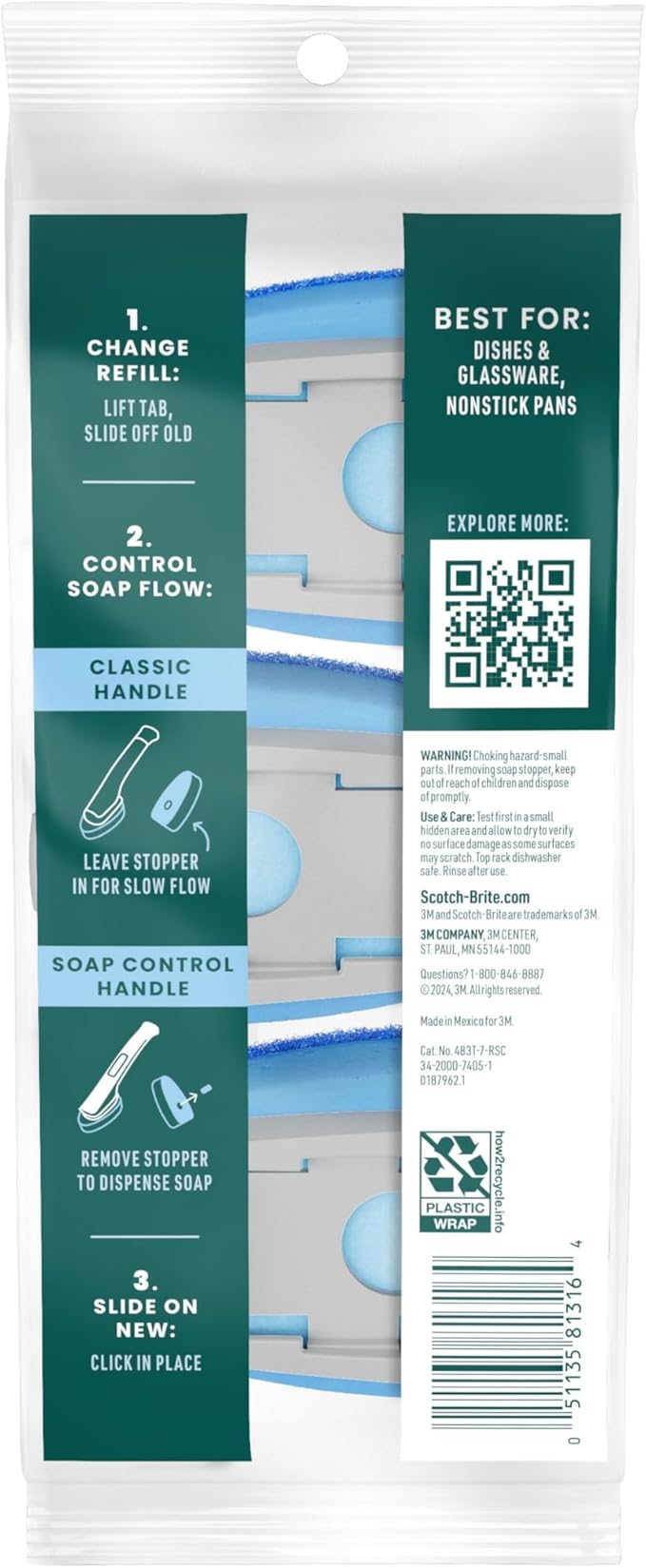 Scotch-Brite Non-Scratch Dishwand Refills, Fits All Scotch-Brite Dishwands, 21 Refills