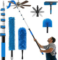 25FT Reach High Ceiling Duster Kits with 5-20FT Adjustable Pole - Includes Extra Long Duster, High Ceiling Duster, Rotatable Window Squeegee & Cobweb Duster for Ceiling Fans and Whole House Cleaning