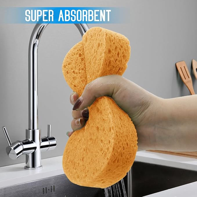 3 - Pack Large Sponge, Kitchen Sponges, Handy Sponges, Cellulose Sponges, Dish Washing Sponge, Natural Sponge, Car Washing Sponge, Eco Friendly Sponge (7.68 x 3.74 x 1.38 Inch), Yellow