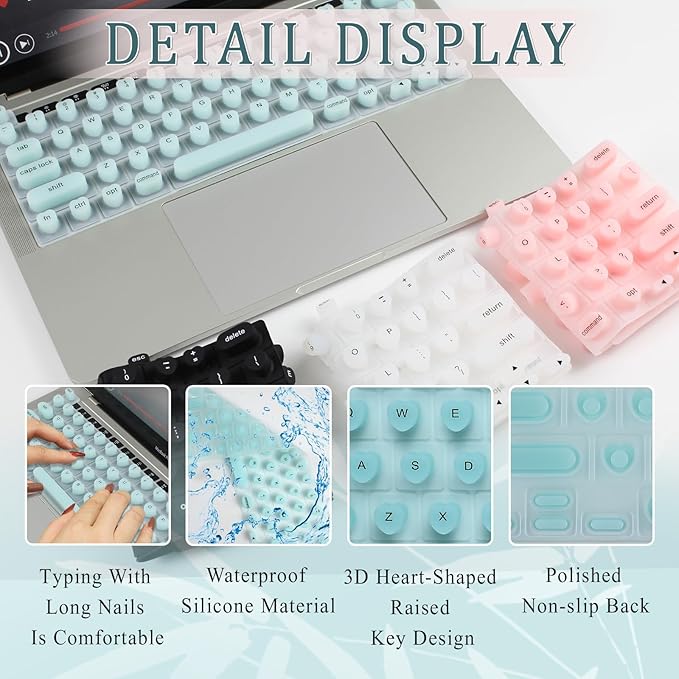 Keyboard Cover for Long Nails, Acrylic Gel Nails - Silicone Keyboard Protector Skin with Raised Keys for Typing and Gaming, Compatible with MacBook Pro/Air 13"/14"/15"/16" 2020-2025 (Blue)