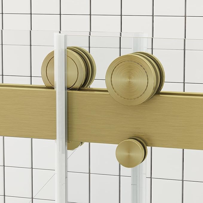 Sunrosa Frameless Double Sliding Tub Shower Door 60" W x 60" H, 5/16" (8mm) Thick Easy-Clean Tempered Glass, Adjustable Tub Door with Soft-Close System, Brushed Gold Finish