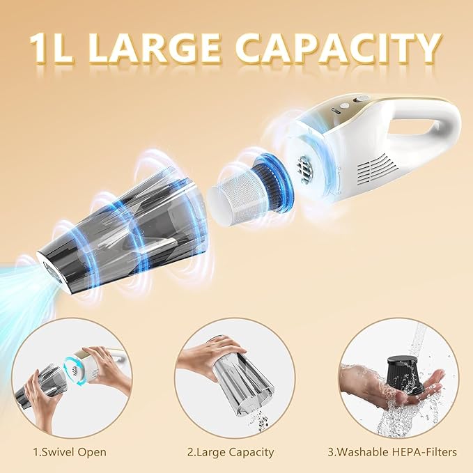 Handheld Vacuum Cordless, 16000Pa 160W Handheld Car Cordless Vacuum Cleaner with LED Screen,30Min Powerful Hand Vacuum Cordless Rechargeable Lightweight Car Vacuum Cleaner High Power