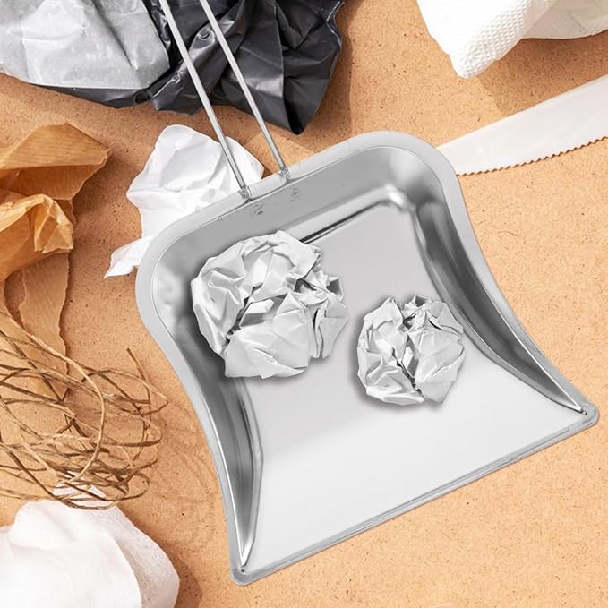 Mini Dust Pan for Table Metal Dust Pan and Brush Sets Stainless Steel Shovel for Fireplace Small Dustpan Desk Silver