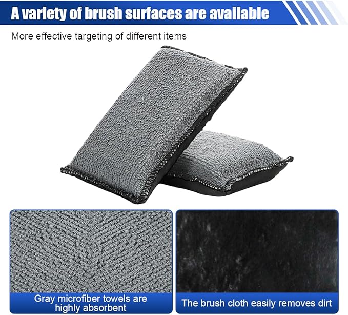 3PCS Car Interior Scrubbing Sponges, 5.5"×3.9" Microfiber Auto Cleaning Applicator Pad, Detailing Scrub Sponge for Vehicle Leather Seat, Vinyl, Plastic, Upholstery (Black/Grey)