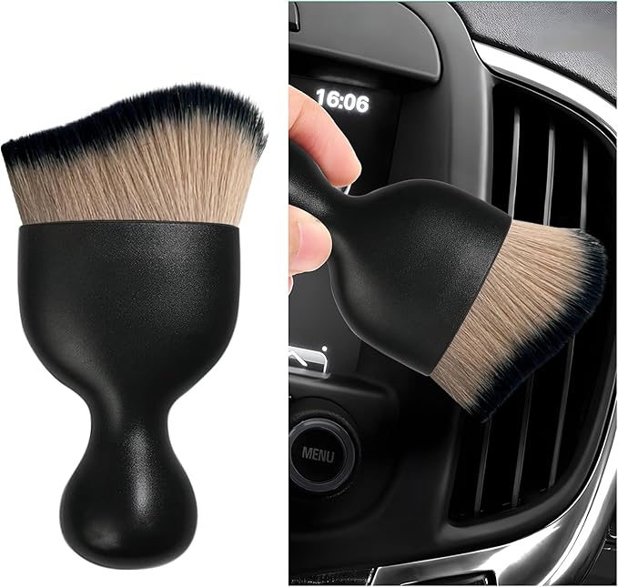 Car Interior Dust Brush, Soft Scratch Free Auto Detailing Brushes, Universal Vehicle Interior Cleaning Tool for Automotive Dashboard, Air Vents, Leather(Brown & Black)