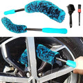 4PCS Wheel Brush Kit for Cleaning Wheel and Tire, Wheel and Rim Brush, Car Detailing Brushes, 360 Degree Bendable & Durable Car Wheel Rim Cleaner Brush Set (Blue)