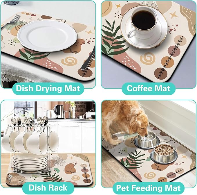Dish Drying Mat for Kitchen Counter Matt, 2PCS 31.5"x17" Dish Drainer Mat & 24"x5.5" Sink Splash Guard, Super Absorbent Non-slip Rubber Backed