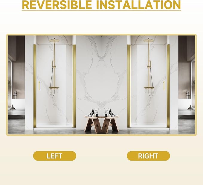 Glass Shower Door 35.5-37" W x 72" H, UCALAFEE Frameless Pivot Shower Door with 1/4" (6mm) SGCC Clear Tempered Glass, Waterproof Seal, Easy Clean & Anti-Fog Coating, Reversible Design, Brushed Gold