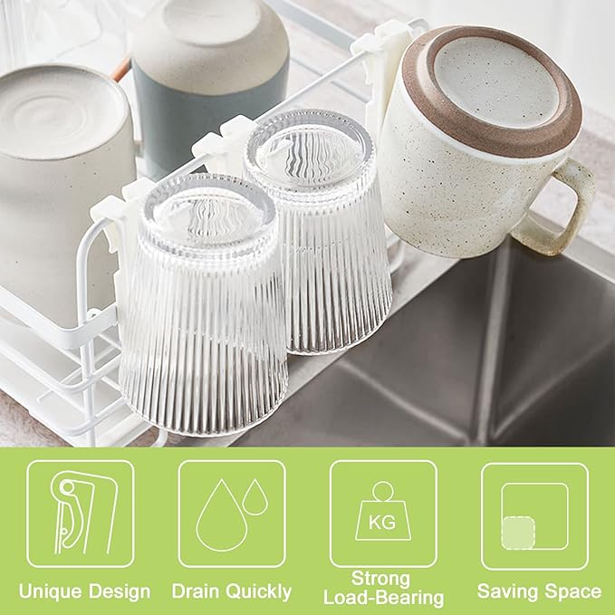 Cup Drying Hooks, 8Pcs Glass Bottle Drying Rack Hooks Shelf Basket Rack Hooks Bottle Drying Rack Stand Cup Holders for Dish Drainer Rack (White)