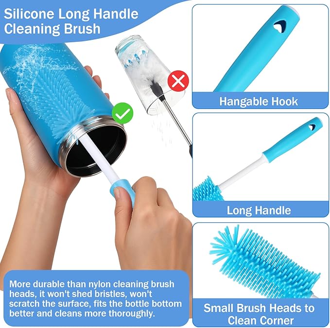 XANGNIER 3 PCS Water Bottle Cleaner Brush Set for Zak 12 oz/15 oz,Multifunctional Bottle Brush and Long Straw Cleaner Brush,Cleaning Kit for Zak Tumbler Cup Accessories