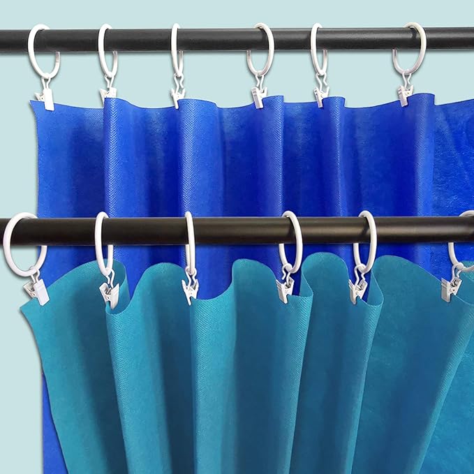 100 Pack Metal Curtain Rings with Clips, Drapery Clips Hooks, Decorative Curtain Rod Clips 1.5 in Interior Diameter, Rustproof White