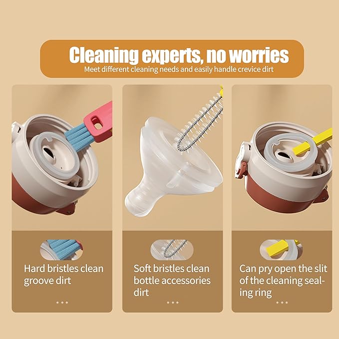 3 in 1 Cup Lid Gap Cleaning Brush Multifunctional Bottle Cleaning Brush for Water Bottle Cup Lid Gap for Gaps of Various Containers (Blue Pink(Mushroom))