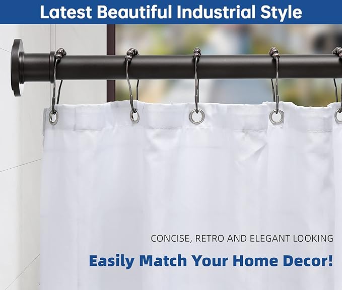 BRIOFOX Industrial Shower Curtain Rod - Rustproof Non-Slip 43-72 Inch Stainless Steel Tension Curtain Rod for Window or Bathroom, Bronze