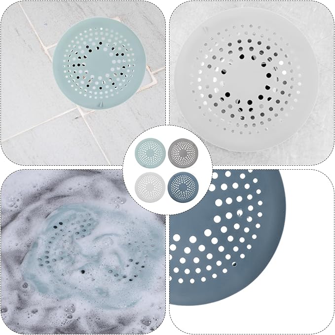 4 Packs Round Hair Drain Catcher, Drain Cover with Suction Cups, Durable Shower Drain Hair Catcher for Bathroom, Bathtub, Kitchen, Easy to Clean