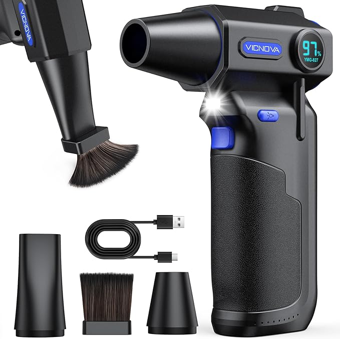 VICNOVA Compressed Air Duster, 150000RPM Cordless Electric Air Blower, 3-Speed Rechargeable Air Duster with LED Light for Computer, Laptop, Keyboard, Car Cleaning, Gifts for Dad Men