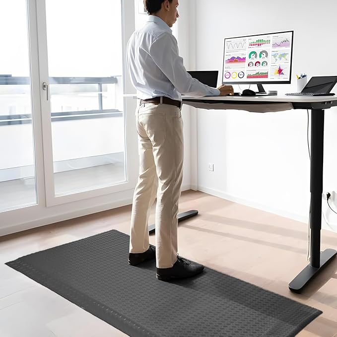 2 x 7 FT Anti Fatigue Mats Industrial 15/16 Inch Thick Soft Sponge Ergonomic Mat Durable Heavy Duty Diamond Plate for Standing Non Slip Industrial Grade Floor Mat for Leg & Back Pain (Gray)