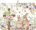 Easter Bunny Dish Drying Mat 18 x 24 Inch Rabbit Dish Drainer Rack Mat Colorful Floral Mat Absorbent Microfiber for Holiday Kitchen Coffee Dining Bar Decor