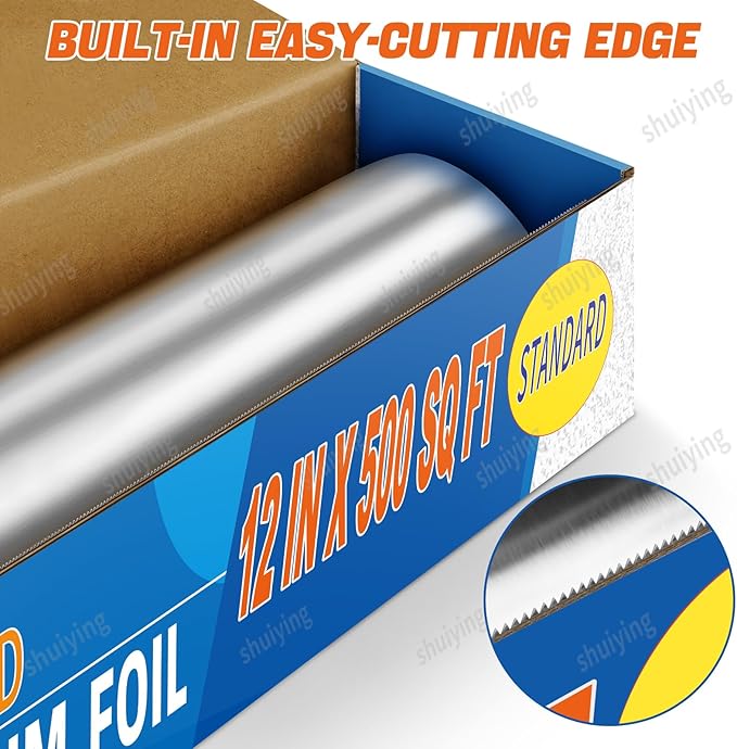 Standard Aluminum Foil 12" x 500 Sq Ft - for Grilling, Baking & Cooking, Food Storage & Preservation, Commercial Use