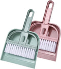 uxcell 2 Pcs Mini Dustpan and Brush Set, Small Broom and Dustpan Set for Home Office Tabletops Sofas Keyboards Cleaning, Pink/Blue