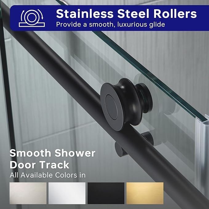 Woodbridge Frameless Bathtub Shower Doors 56-60" Width x 62" Height with 3/8"(10mm) Clear Tempered Glass in Matte Black Finish