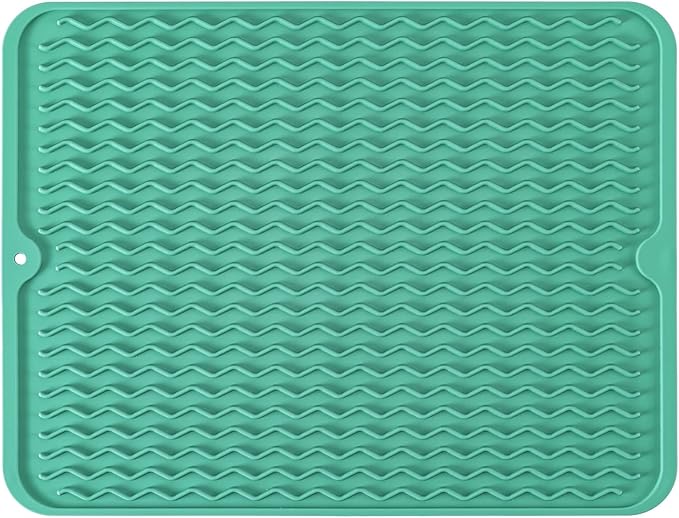 Silicone Dish Drying Mat for Multiple Usage, Easy clean, Eco-friendly, Heat-resistant Dish Drainer Mat for Kitchen Counter,Sink,Refrigerator or Drawer liner (16" x 12", Green)
