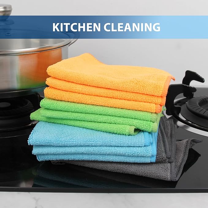 Tricol Clean 12 Pack Microfiber Cleaning Cloth 11.8x11.8inch - Streak-Free, Reusable Wipes for Glass, Kitchen, Car, Dusting - Absorbent & Lint-Free (Mixed Color 04, 11.8 x 11.8 in)