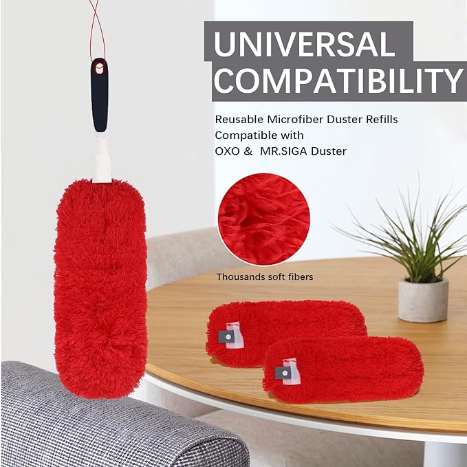 Reusable Microfiber Duster Refills Compatible with OXO & MR.SIGA Duster - Washable Duster for Household Cleaning Dusting Furniture Blind Ceiling Fan 2Pack (Handle NOT Included
