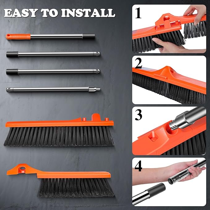 MASTERTOP 24" Push Broom Outdoor, Heavy Duty Garden Brush Broom with 58" Long Handle and Stiff Bristles,Commercial Outdoor Broom for Deck Driveway Garage Yard Patio Warehouse Concrete Floor Cleaning