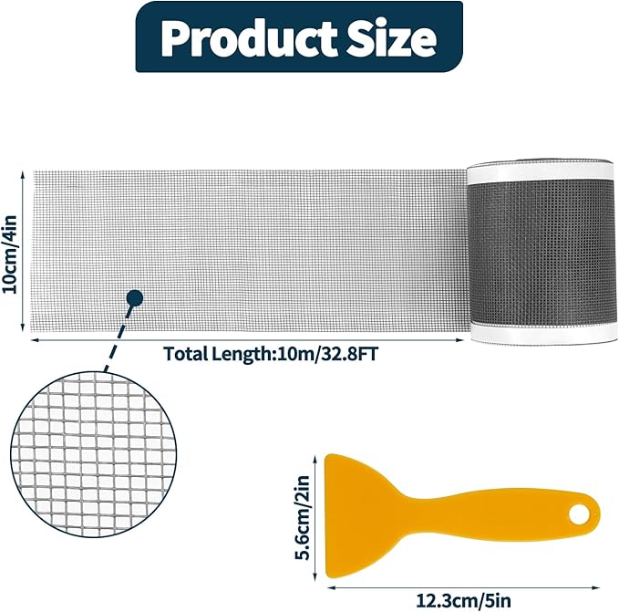 4 Inch x 33 FT Disposable Shower Drain Screen Self-Adhesive Stickers, with Cleaning Shovel, Showers Drain Hair Catcher, Shower Drain Mesh Stickers for Bathroom Kitchen Sink