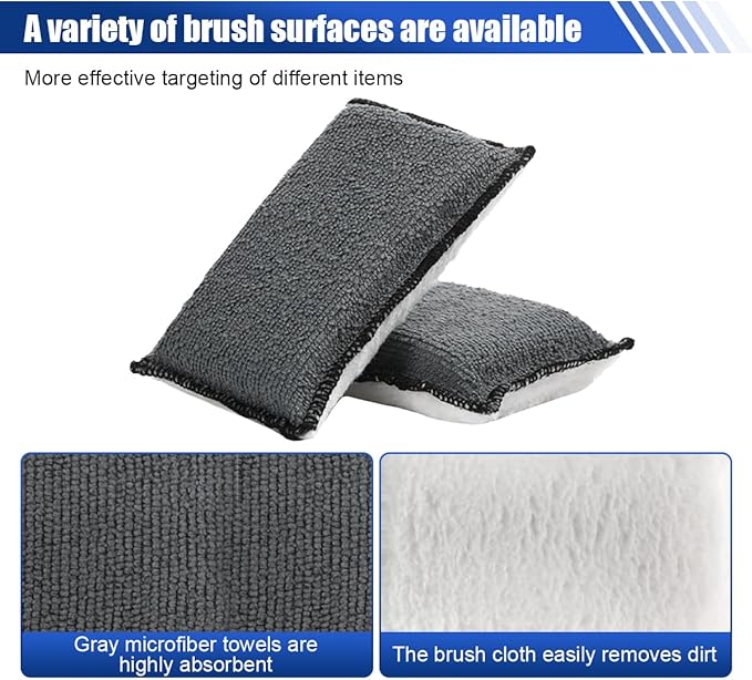 3PCS Car Interior Scrubbing Sponges, 5.5"×3.9" Microfiber Auto Cleaning Applicator Pad, Detailing Scrub Sponge for Vehicle Leather Seat, Vinyl, Plastic, Upholstery (White/Dark Grey)