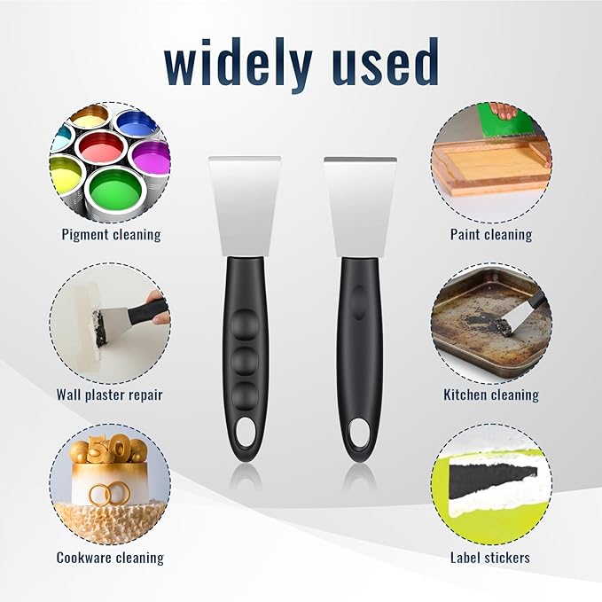 2 Pcs Stove Scraper Tool Stainless Steel Scraper Stove Top Scrapers Tool for Cleaning Small Scrapers Non Scratch Cooktop Applicable to Kitchen Window Glass Stoves Fridge Home Outdoor Cleaning