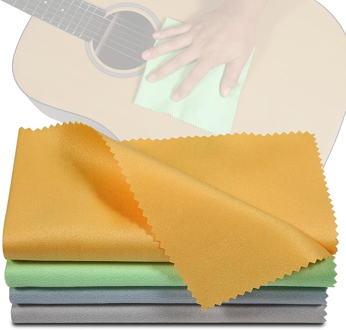 Guitar Cloths Ultrafine fiber suede Plush Polishing Cloths for Musical Instruments Premium Polishing & Cleaning Cloths for Guitar Violin Piano Clarinet Trumpet Sax Universal, 4-Pack 12"x12"