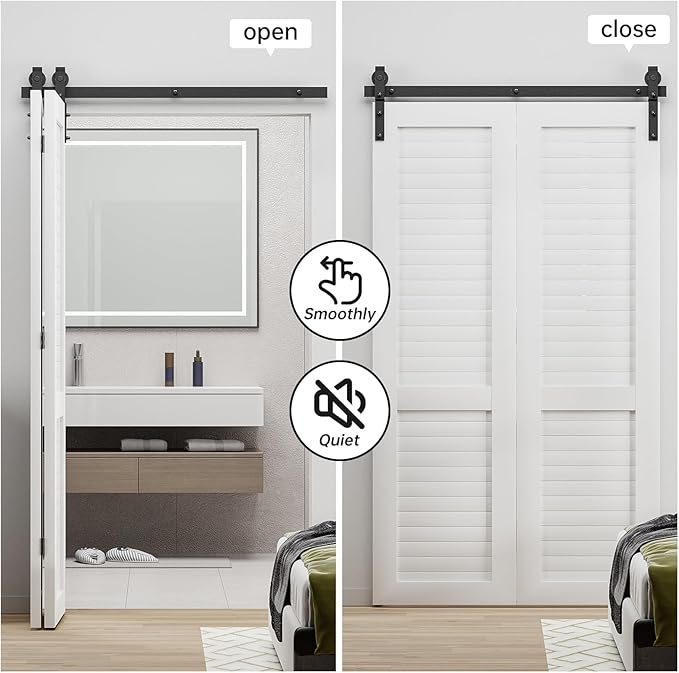 36" Bi-Folding Sliding Barn Door Hardware Track Kit,Smoothly&Quietly,Side Mounted Black Roller,Easy Install,Door Not Included [Fit Double 16" Bifold Doors]