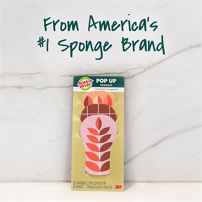 Scotch-Brite Harvest Pop Up Kitchen Sponges, Unique Compressed Kitchen Sponge for Cleaning Gently, Autumn Pattern Dish Sponge That Expands in Water, 3 Scrubbing Sponges