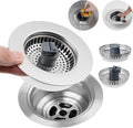Hibbent 3 in 1 Kitchen Sink Drain Strainer, Stainless Steel Wrapped Shell Drain Stopper Combo, Pop Up Sink Stopper, 3 SUS304 Anti-Clogging Basket Strainer with Handle for US Standard 3-1/2" Drain