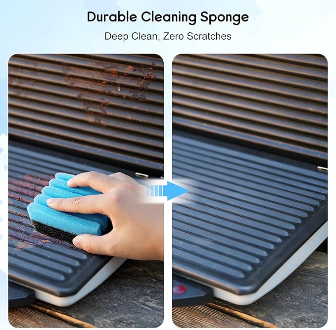 4-Pack Cleaning Sponge 12207 and 2-Pack Grill Scraper for George Foreman Grill, Kitchen Sponges and Scraper Compatible with Most Other Indoor & Outdoor Grills with Grooves and Sandwich Makers