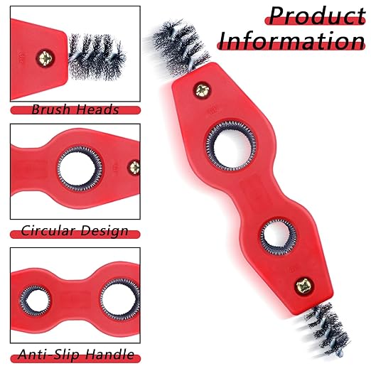 4 in 1 Copper Tubing Brush, 1/2 in and 3/4 in Copper Pipe Cleaner, Stainless Steel Coppers Tubing Wire Brush Cleaning Inside and Outside Thread, for Plumbing Installation, Soldering, Coppers Pipes